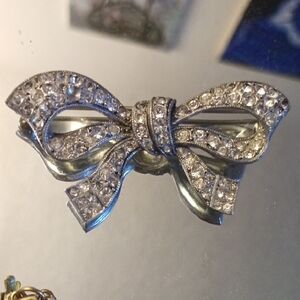 Silver-Tone Bow Brooch with Clear Crystals